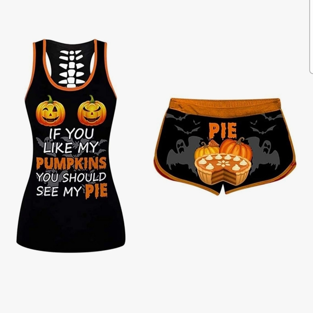 Halloween Pumpkin Pajama Set - Black and Orange